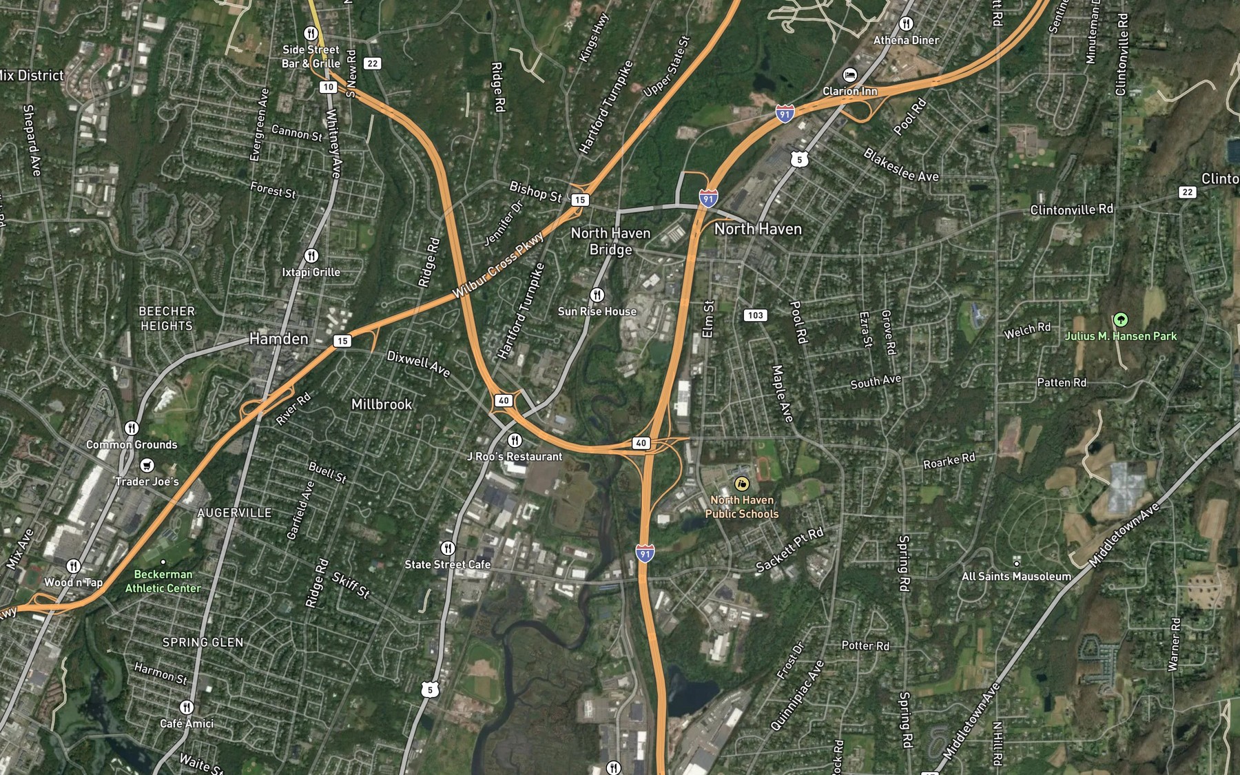 Satellite map of the Watermans Brook