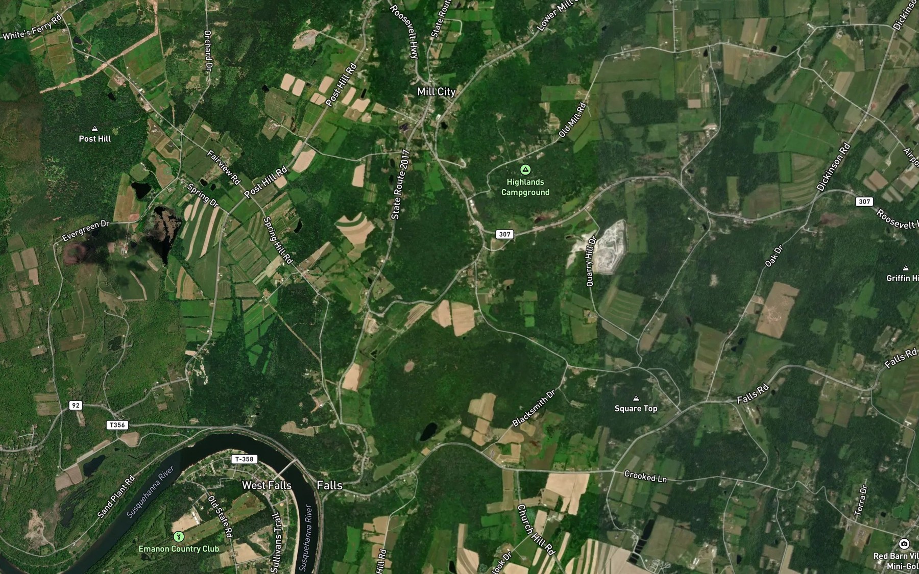 Satellite map of the Falls Creek