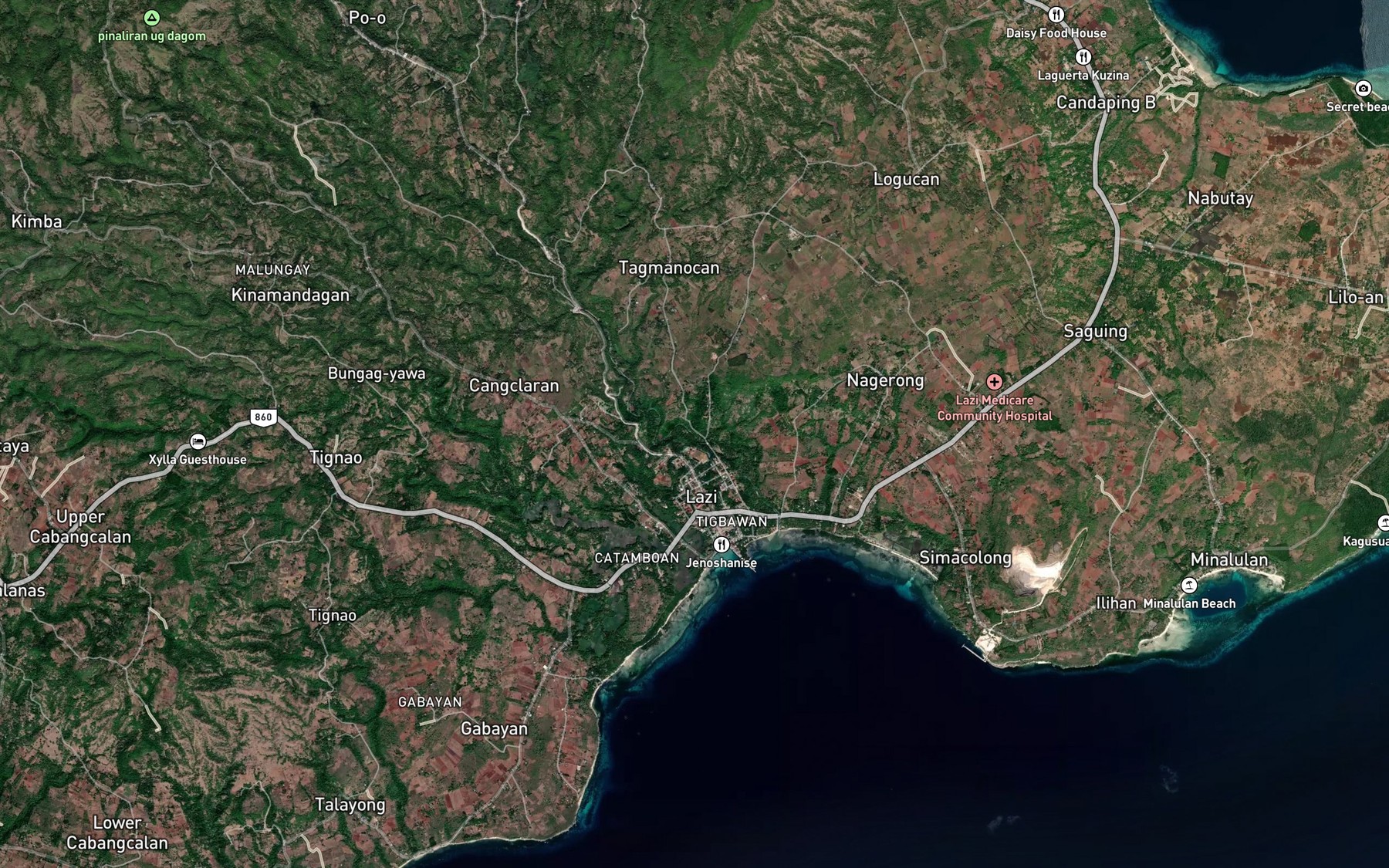 Satellite map of the Bonog Creek