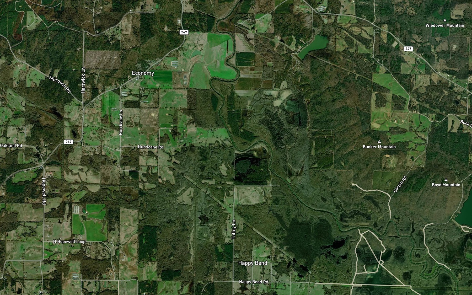 Satellite map of the Gum Log Creek