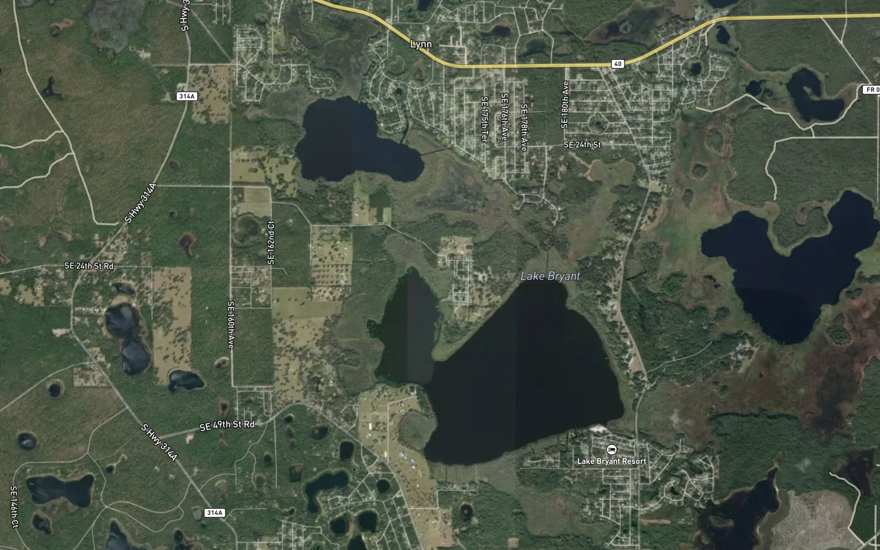 Satellite map of the Lake Bryant