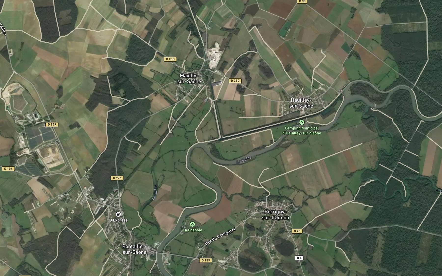 Satellite map of the Canal de la Marne a la Saone