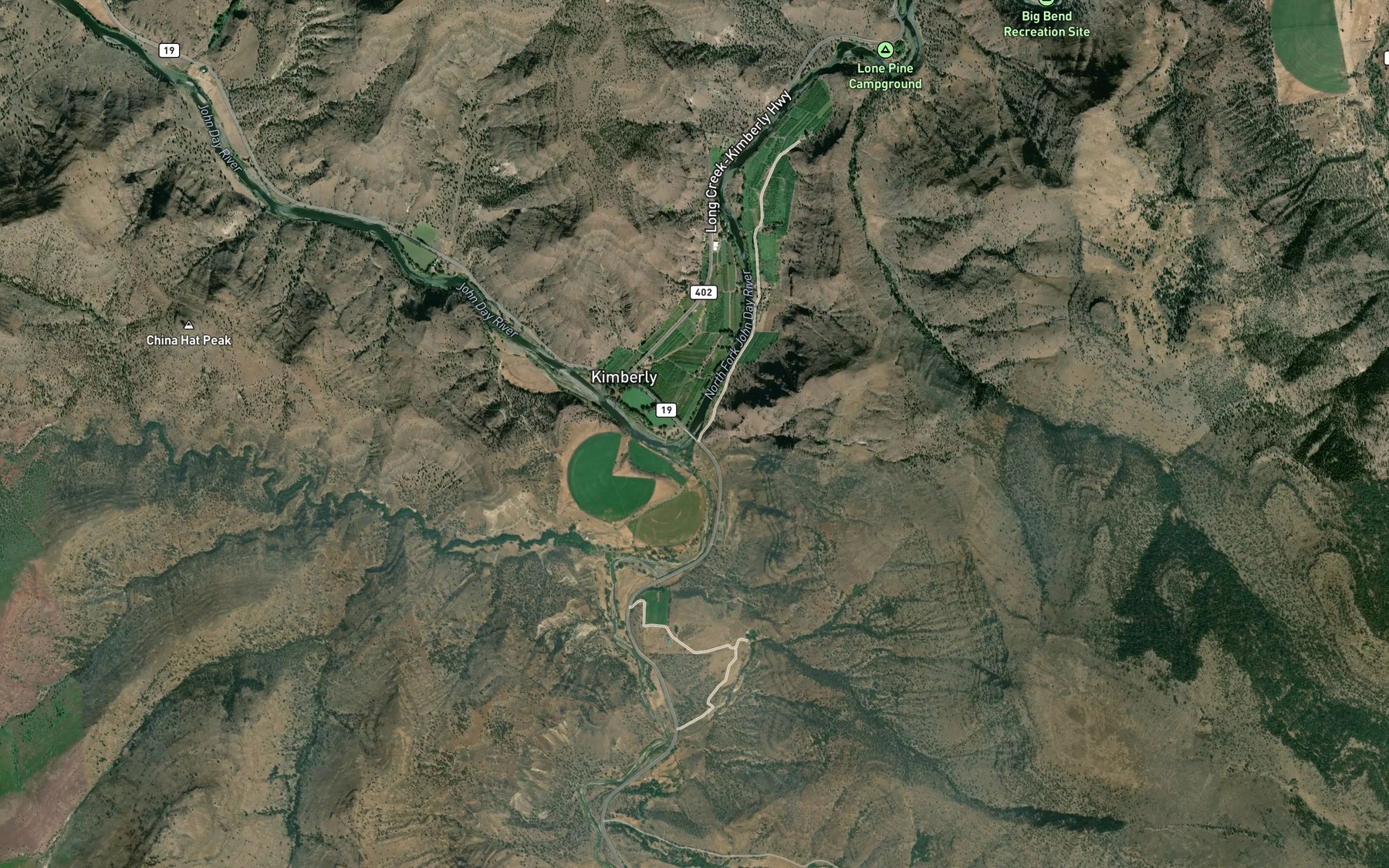 Satellite map of the North Fork John Day River