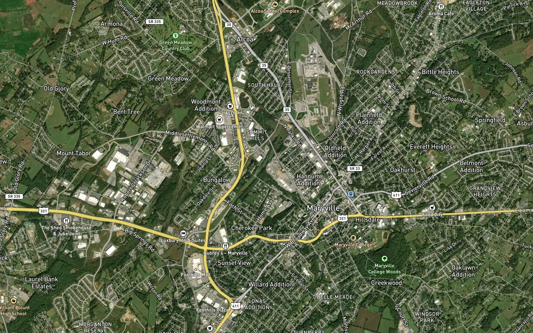 Satellite map of the Dunlap Branch