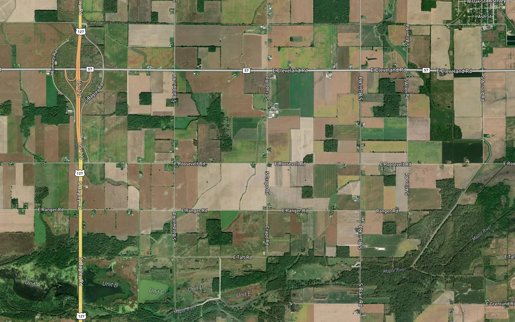 Satellite map of the Boyce Drain