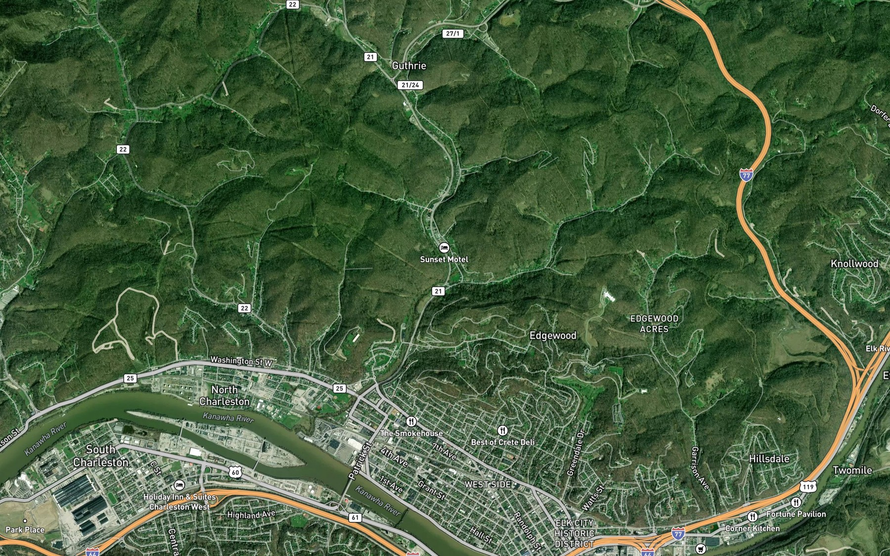 Satellite map of the Sugar Creek
