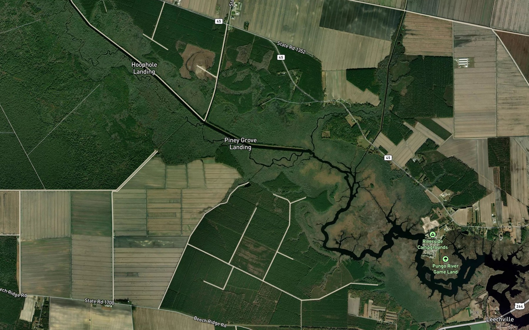 Satellite map of the Piney Grove Run