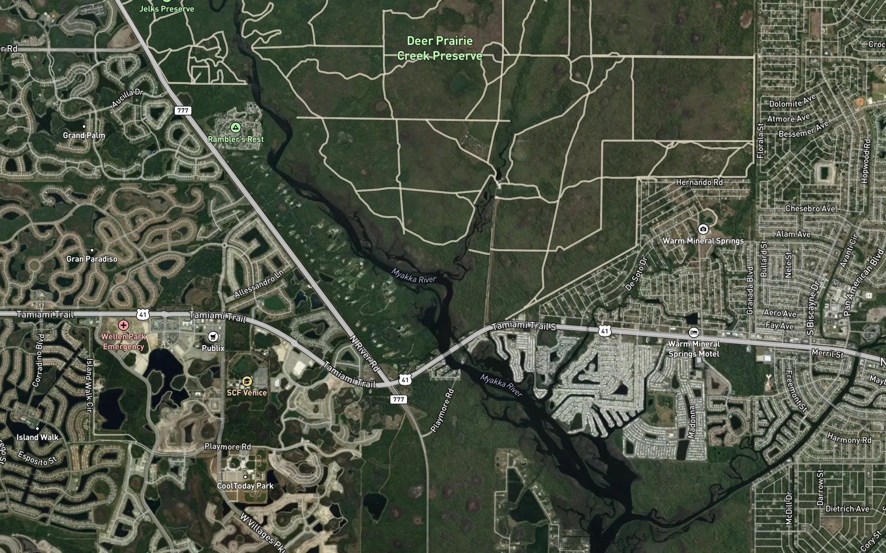 Satellite map of the Deer Prairie Creek