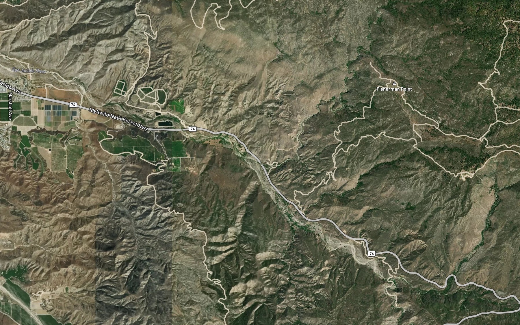 Satellite map of the South Fork San Jacinto River