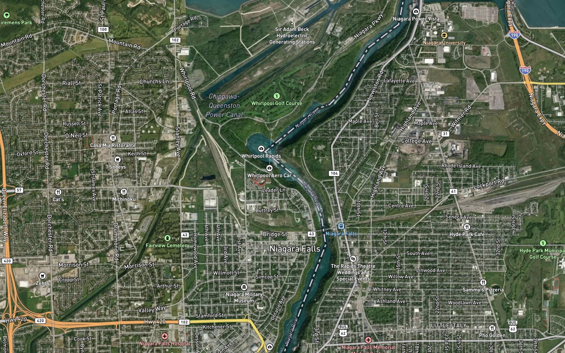 Satellite map of the Whirlpool Rapids