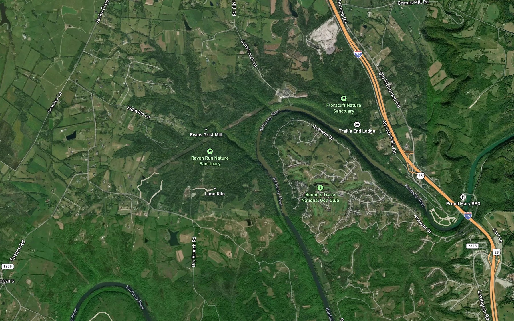 Satellite map of the Raven Run