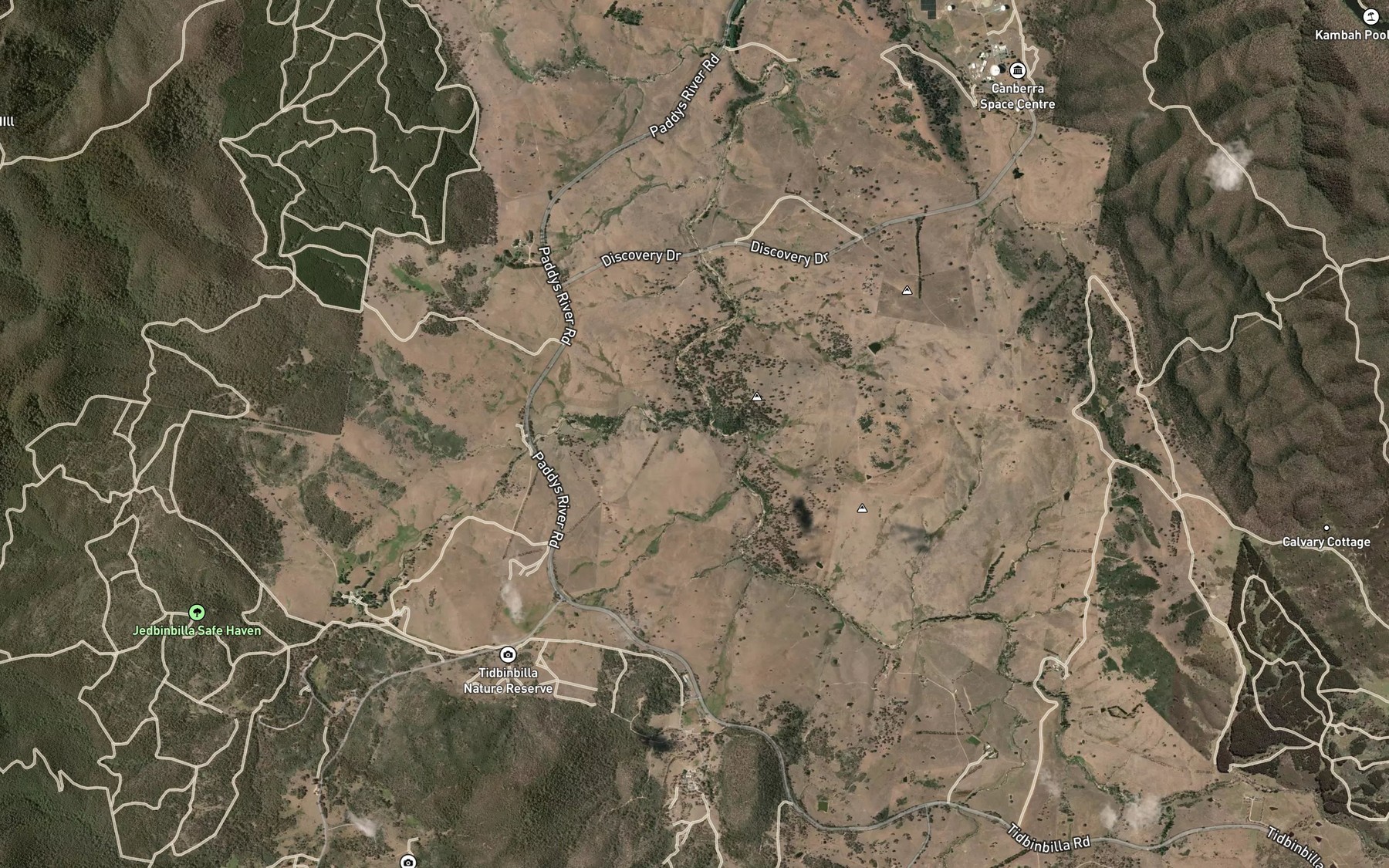 Satellite map of the Tidbinbilla River