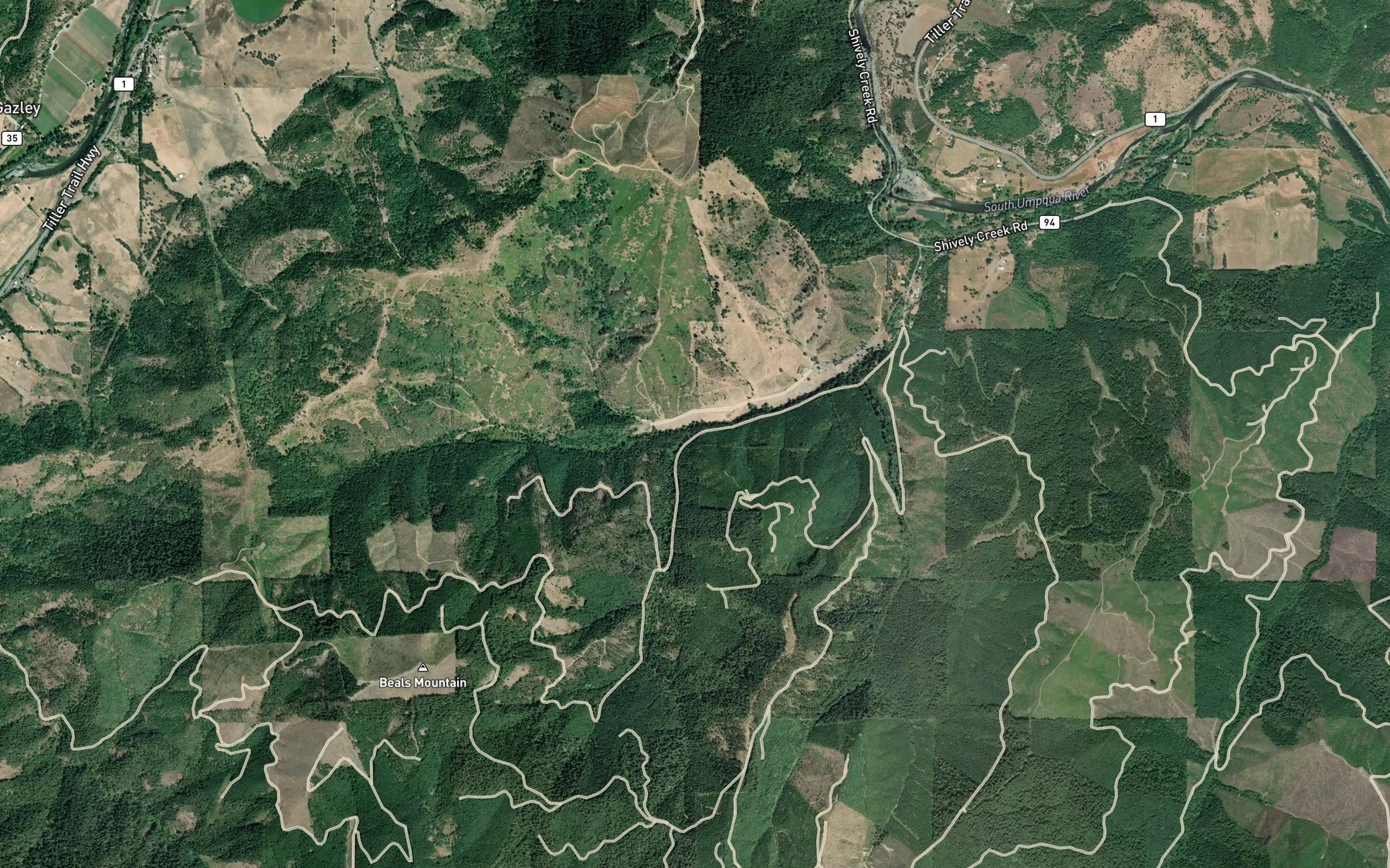Satellite map of the Sweat Creek