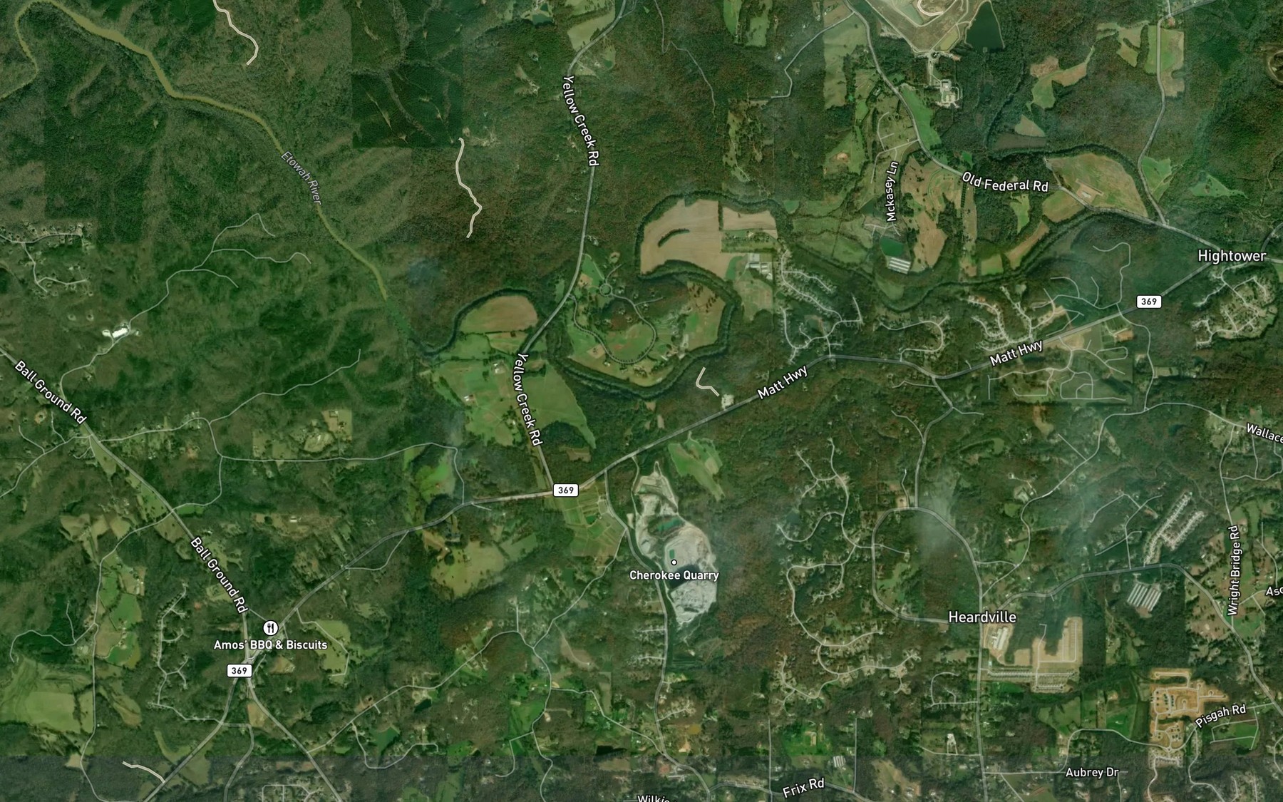 Satellite map of the Settingdown Creek