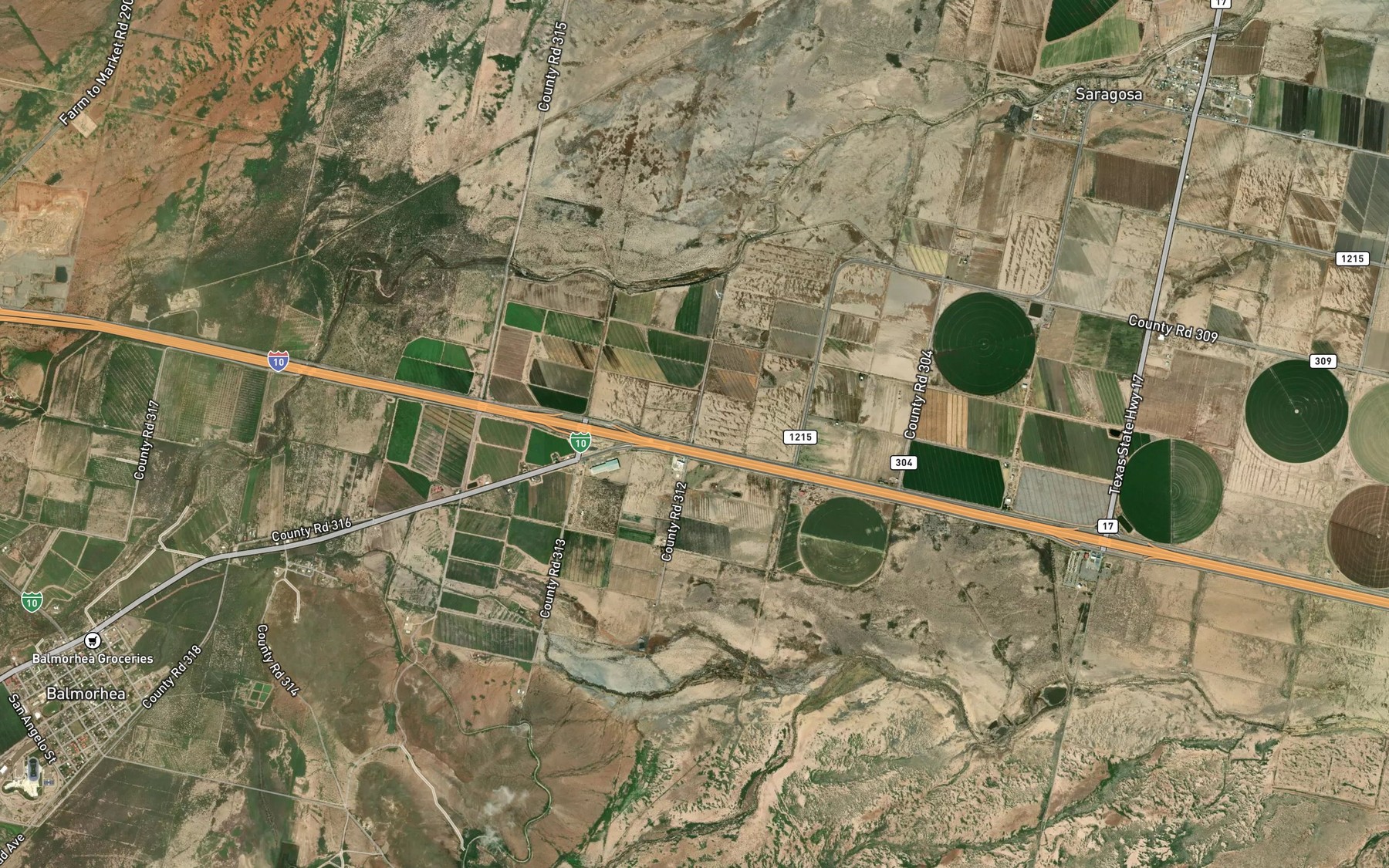 Satellite map of the Reeves County Water Improvement Canal