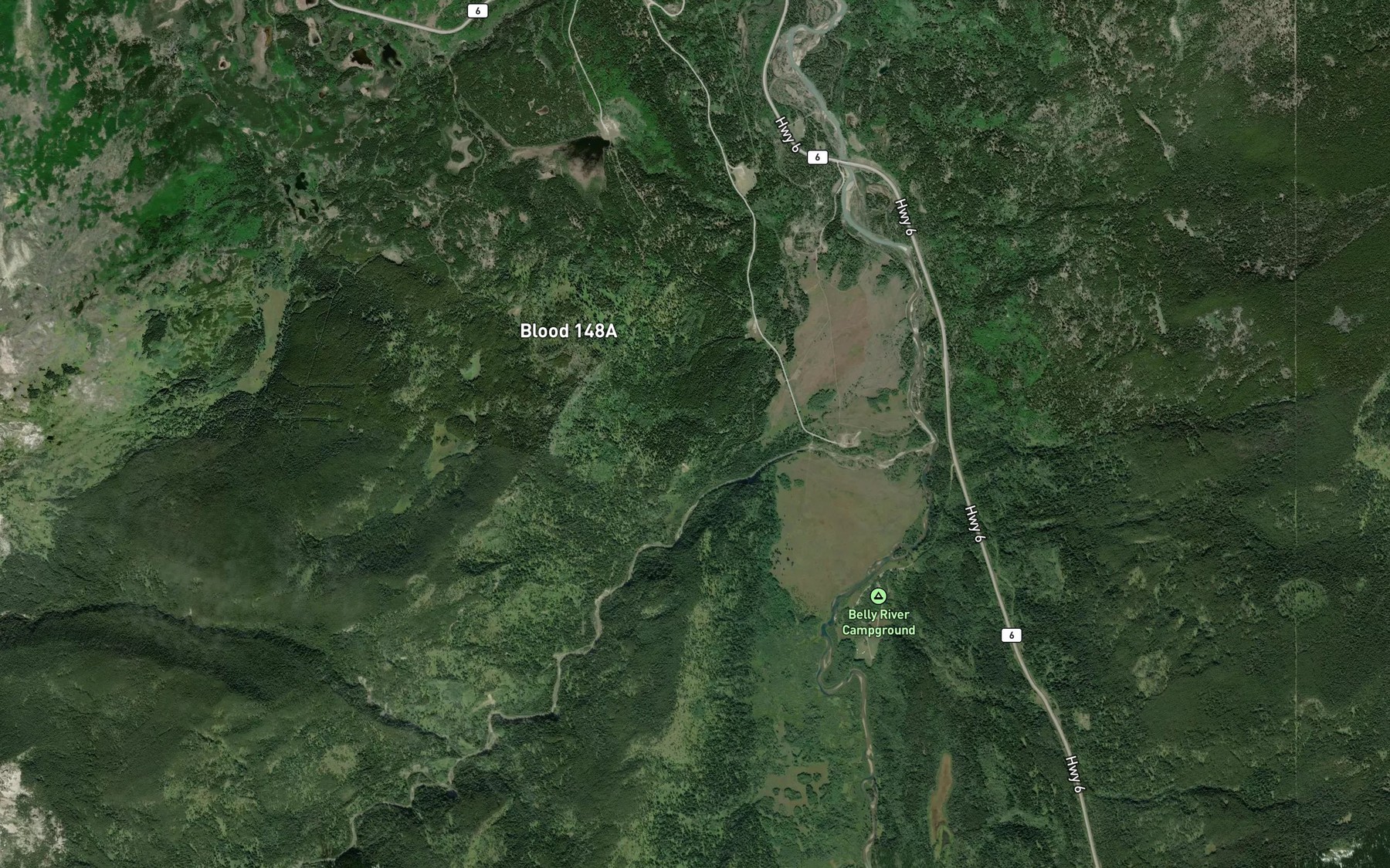Satellite map of the North Fork Belly River
