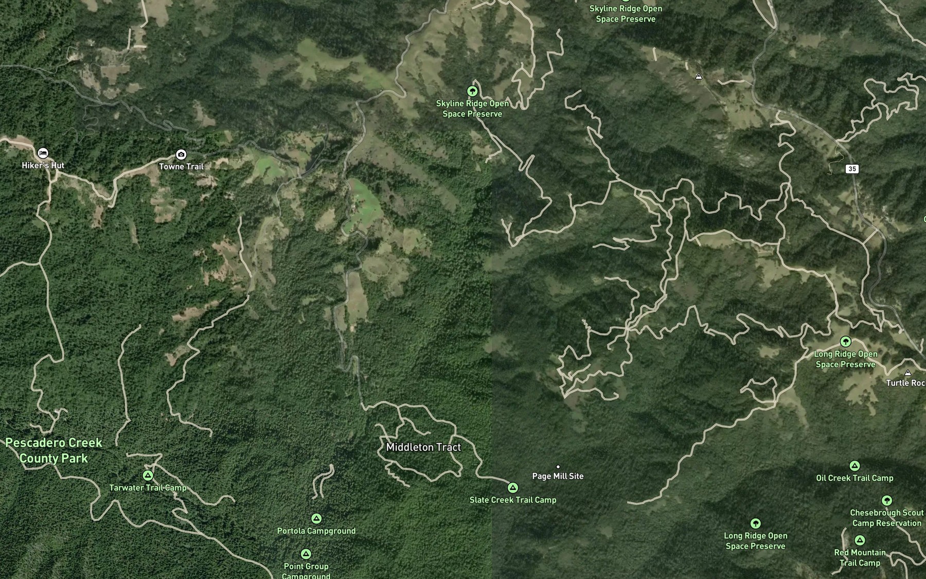 Satellite map of the Bear Creek