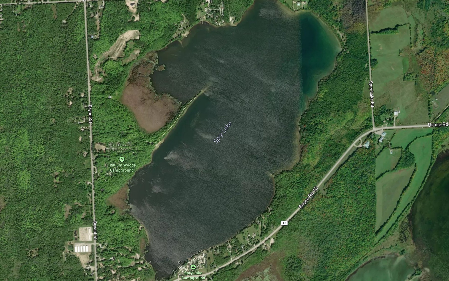 Satellite map of the Spry Lake