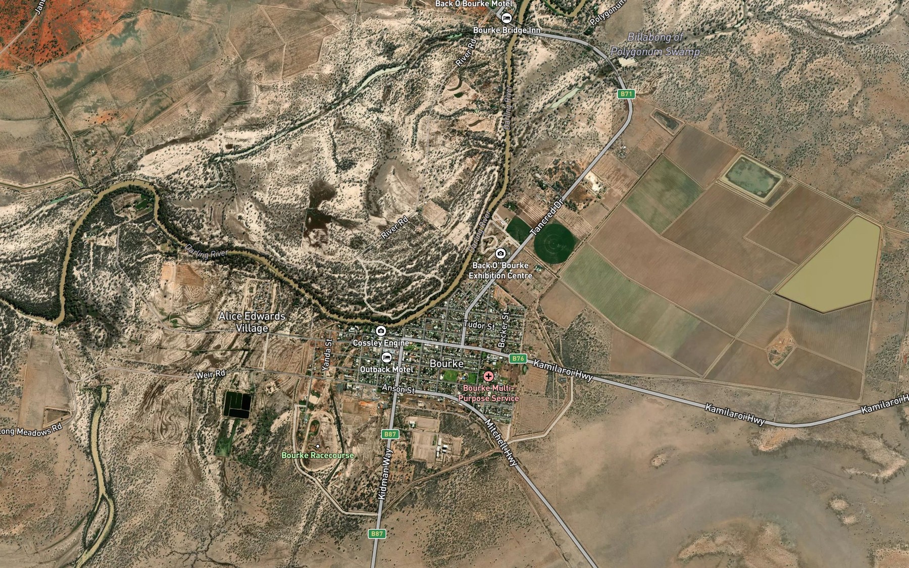 Satellite map of the Darling River
