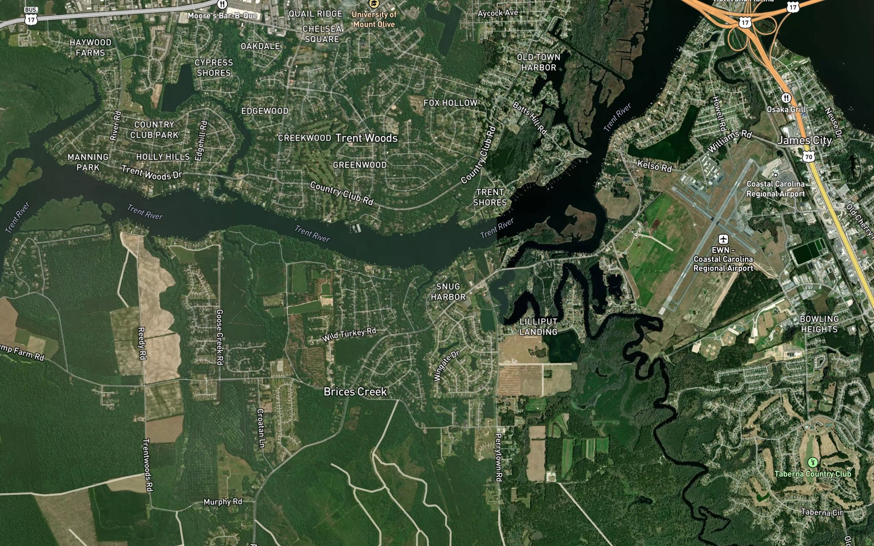 Satellite map of the Hoods Creek