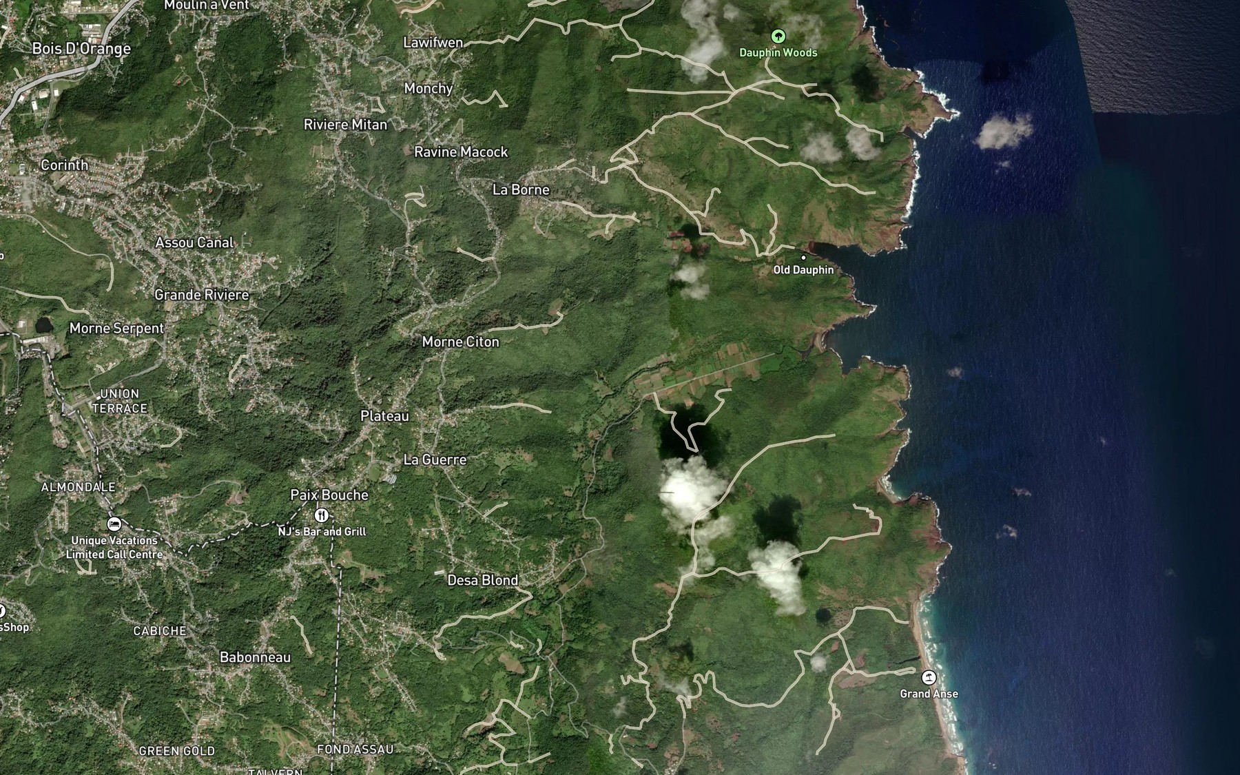 Satellite map of the Ravine Peauyane