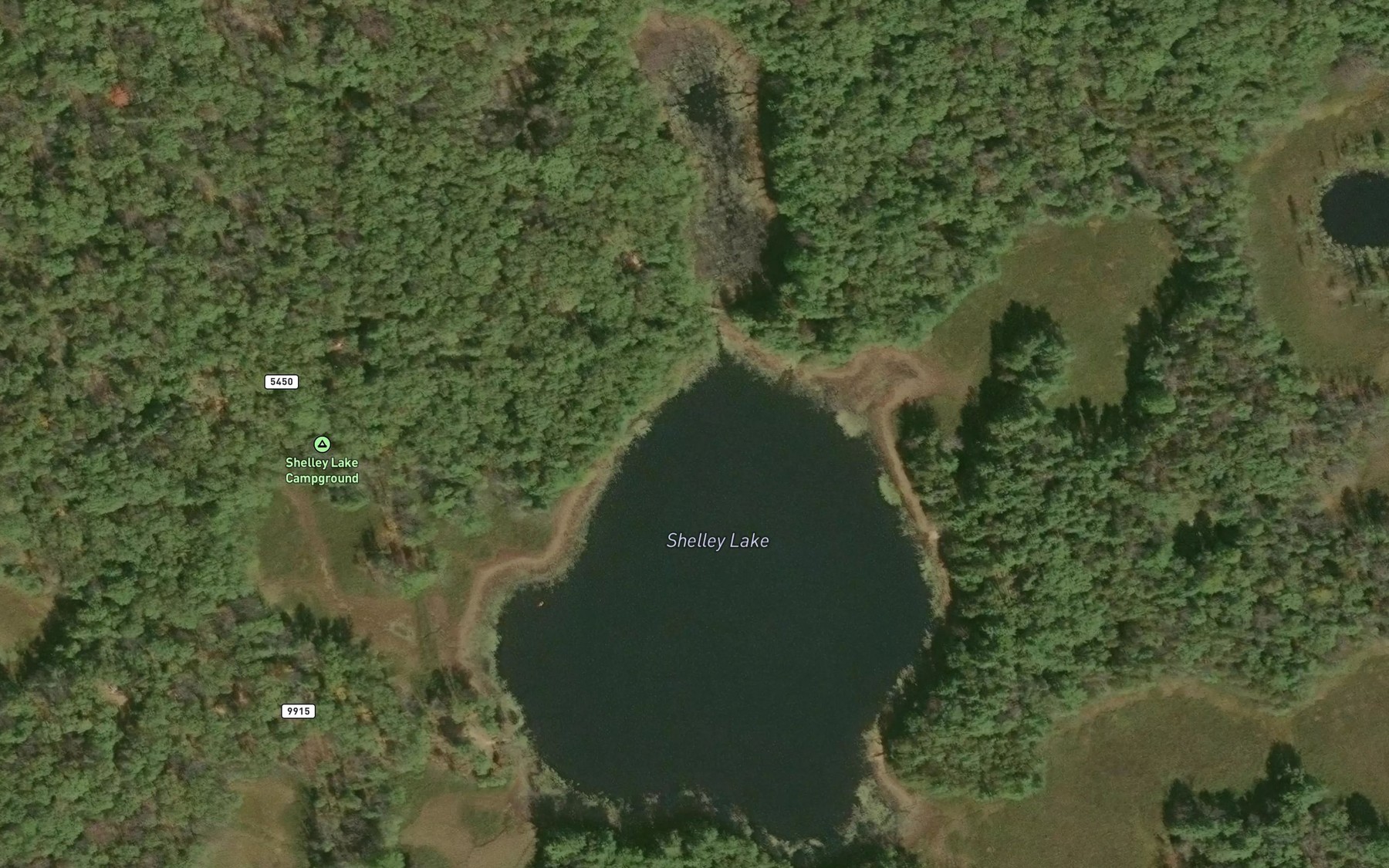 Satellite map of the Shelley Lake