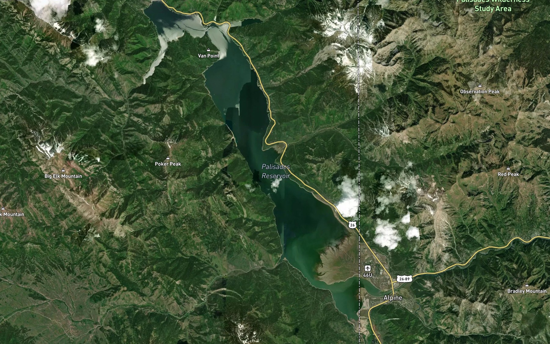 Satellite map of the Palisades Reservoir