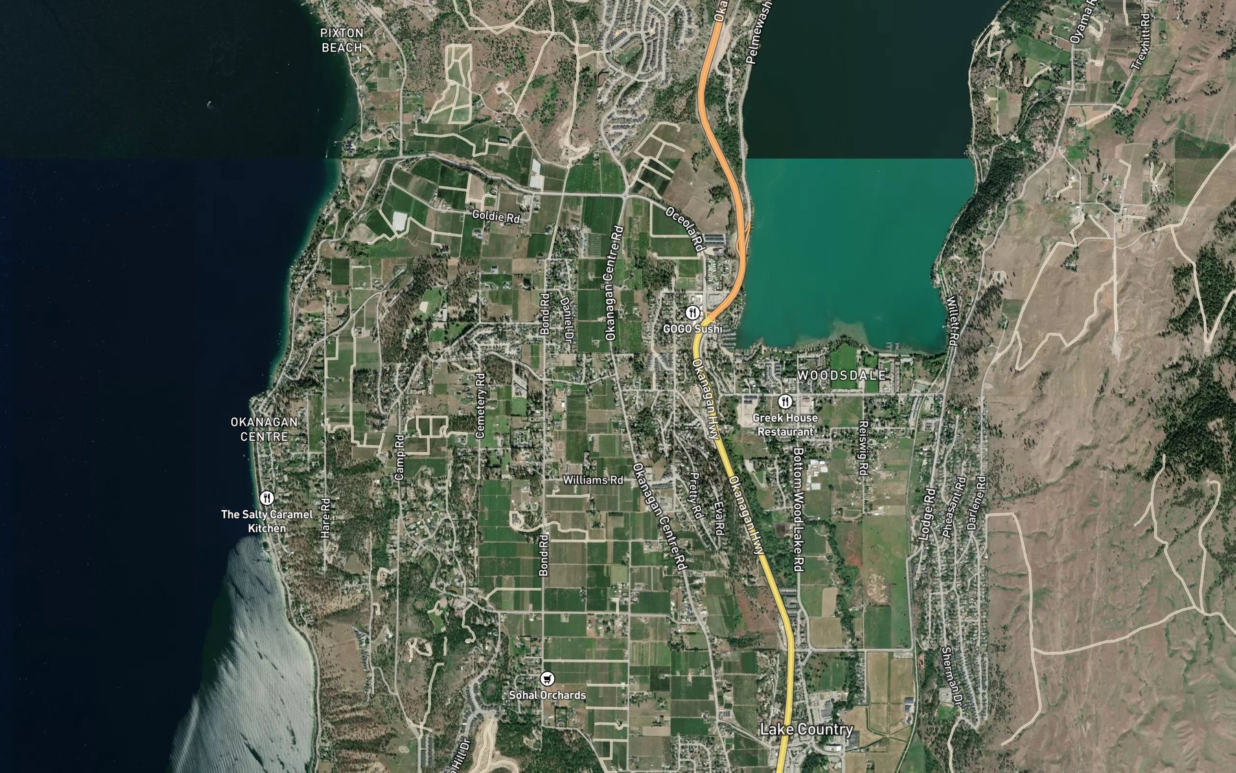 Satellite map of the Winfield Creek