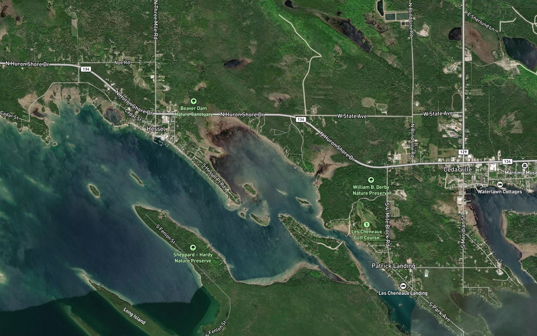 Satellite map of the Mackinac Bay