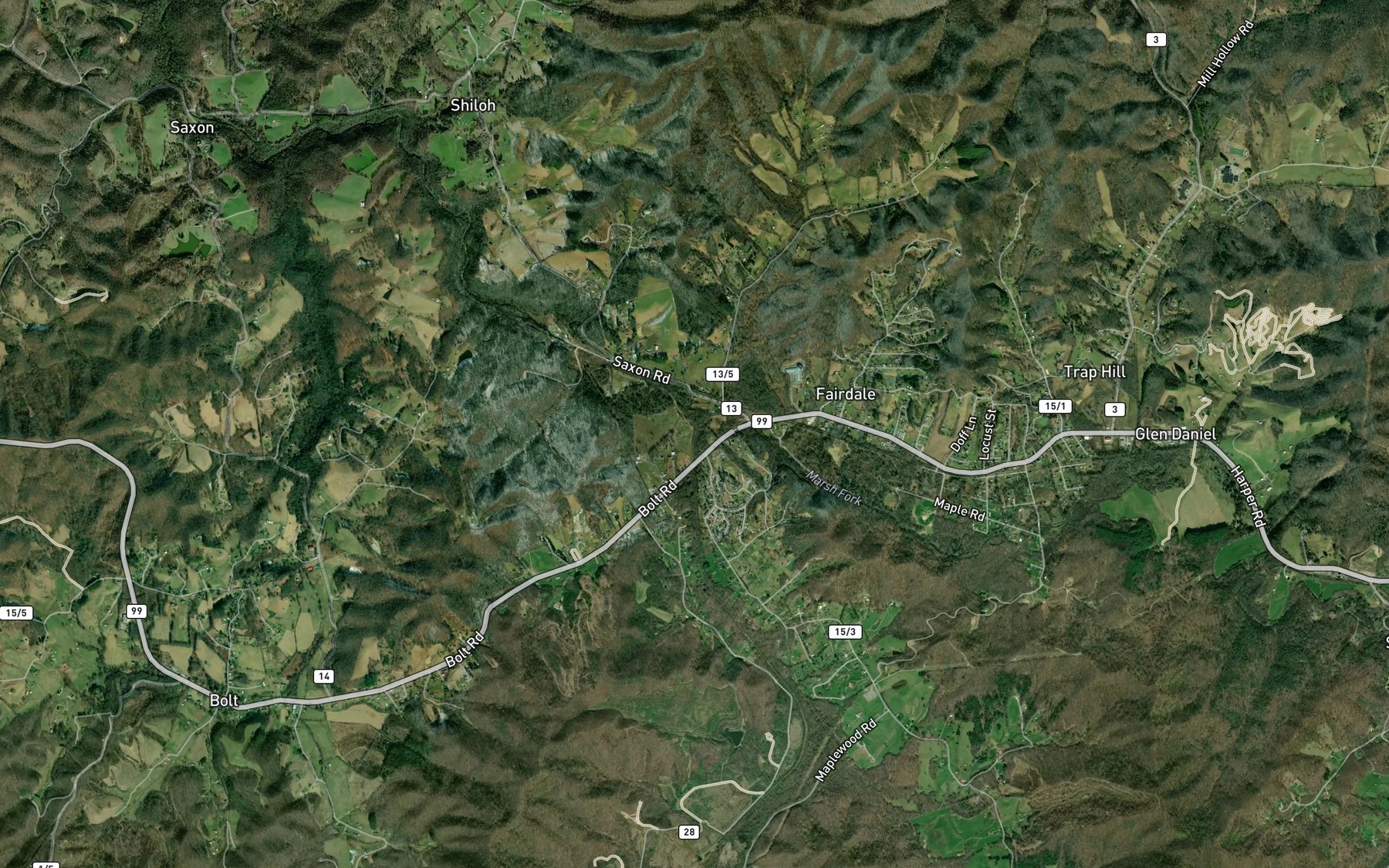 Satellite map of the Maple Meadow Creek
