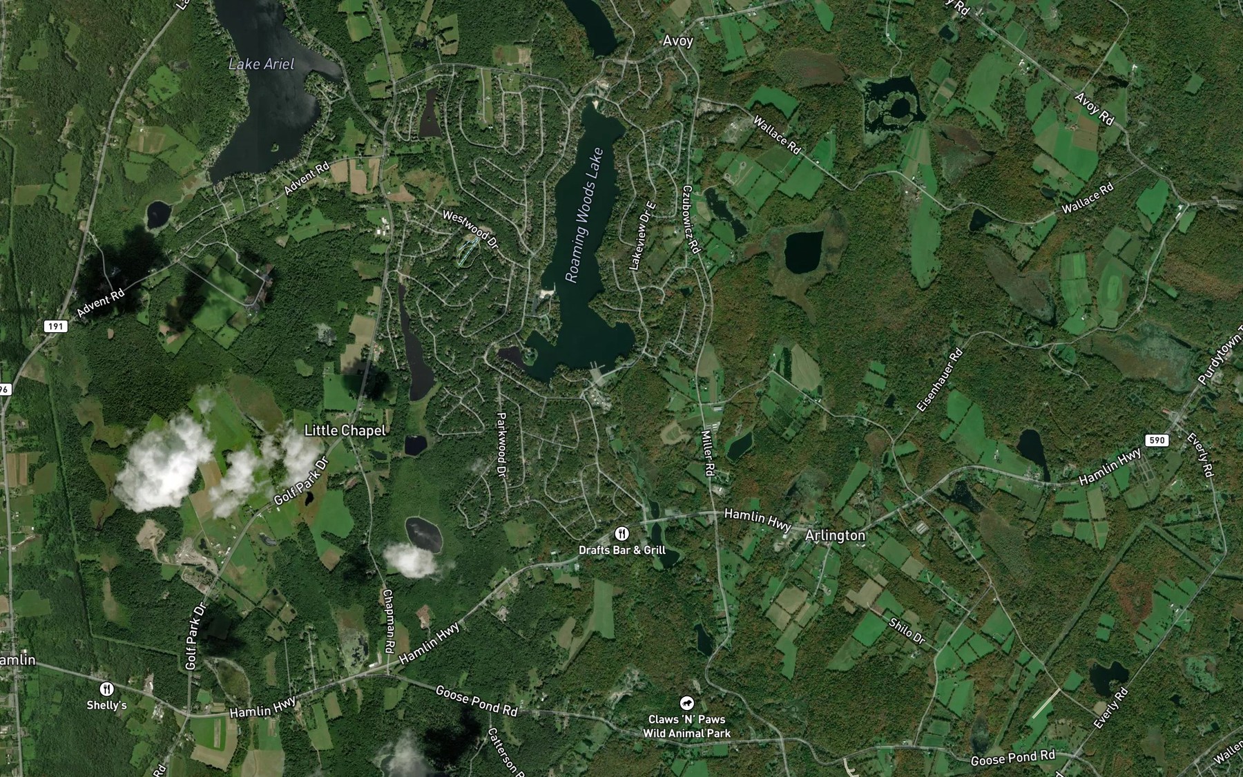 Satellite map of the Roaming Woods Lake