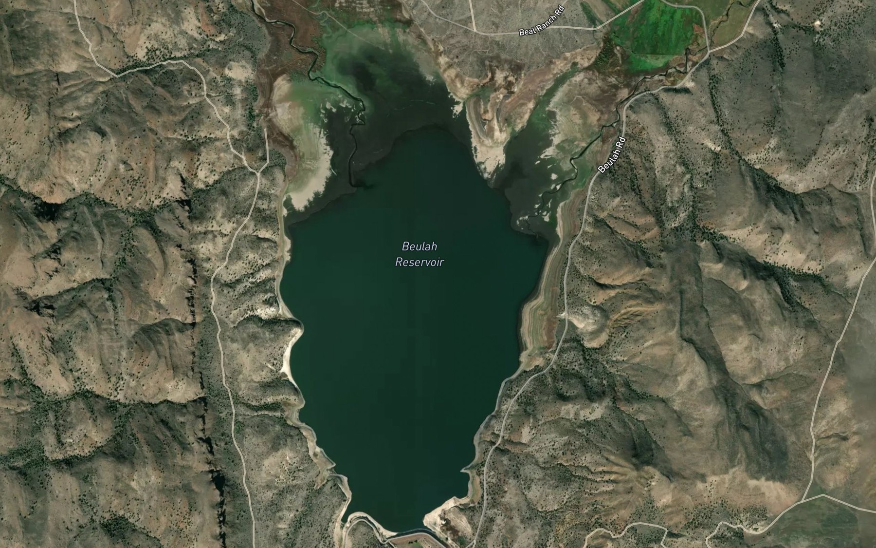 Satellite map of the Beulah Reservoir