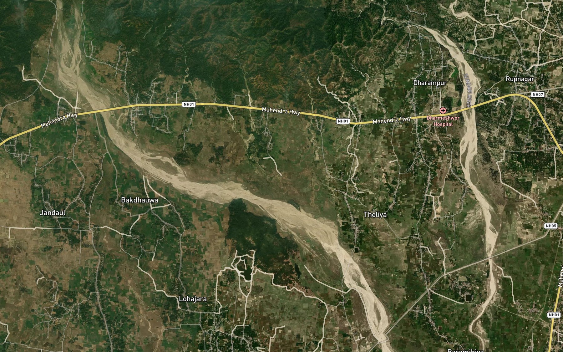 Satellite map of the Devi Khola