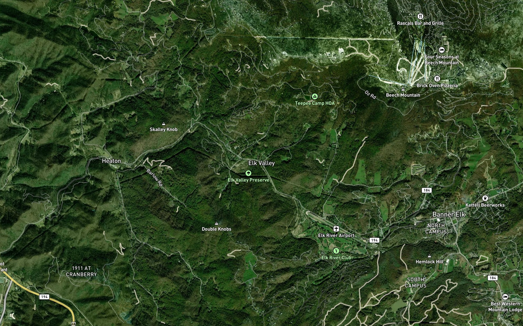 Satellite map of the Peavine Branch