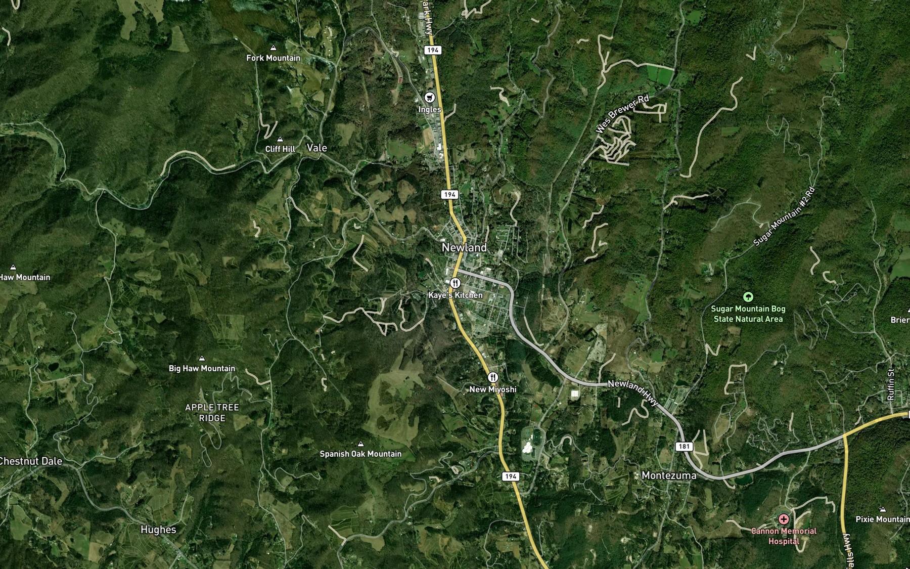 Satellite map of the Kentucky Creek