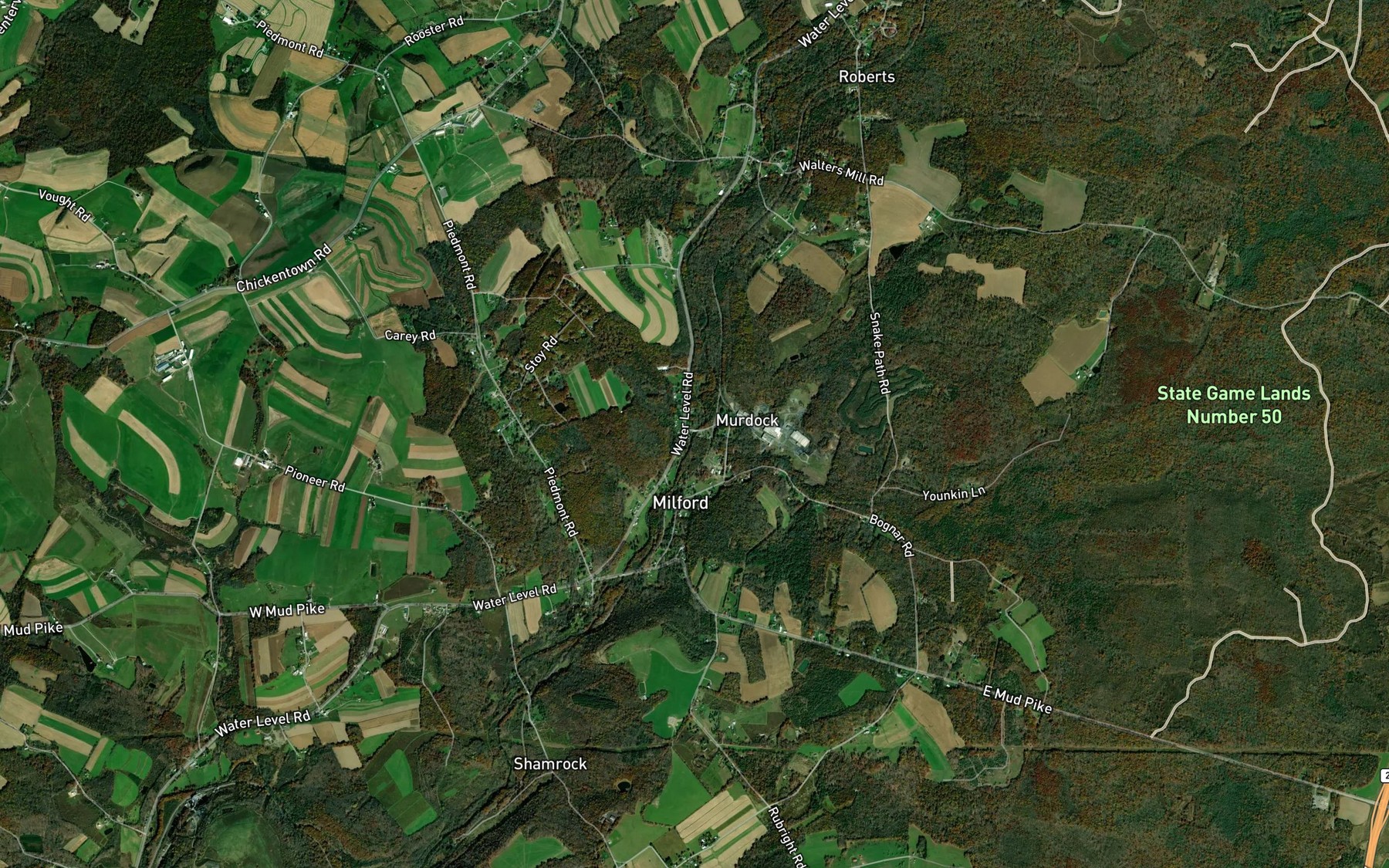 Satellite map of the Laurel Run