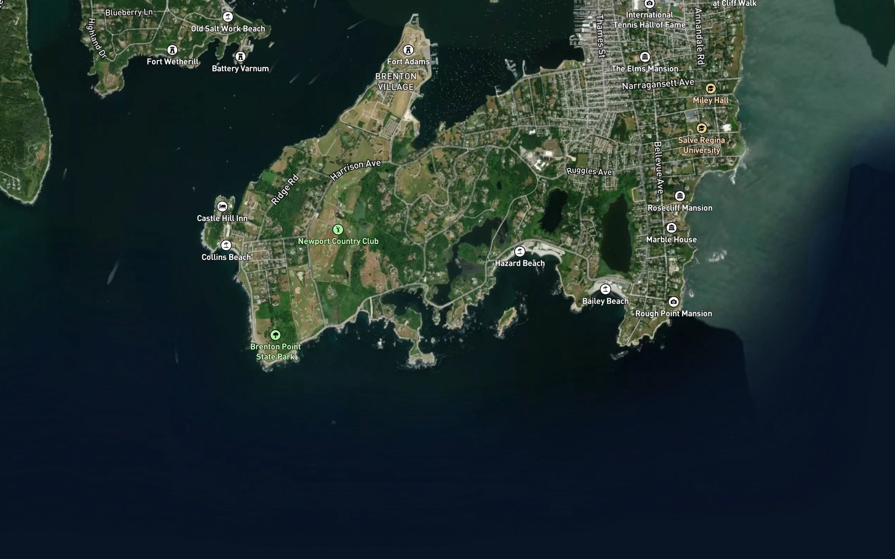 Satellite map of the Goose Neck Cove