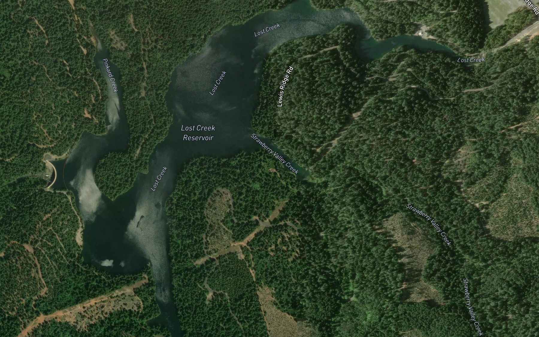 Satellite map of the Lost Creek Reservoir