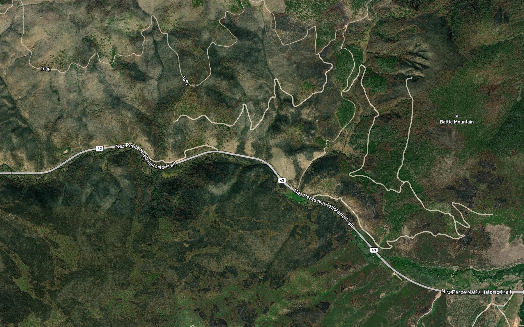 Satellite map of the Runaway Creek