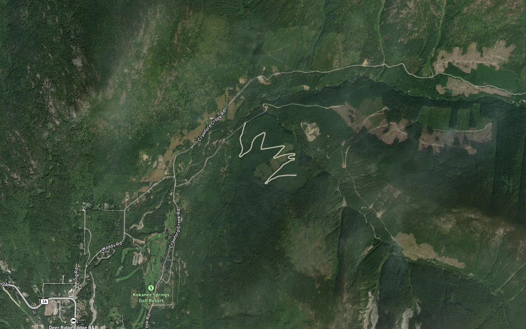 Satellite map of the Preacher Creek