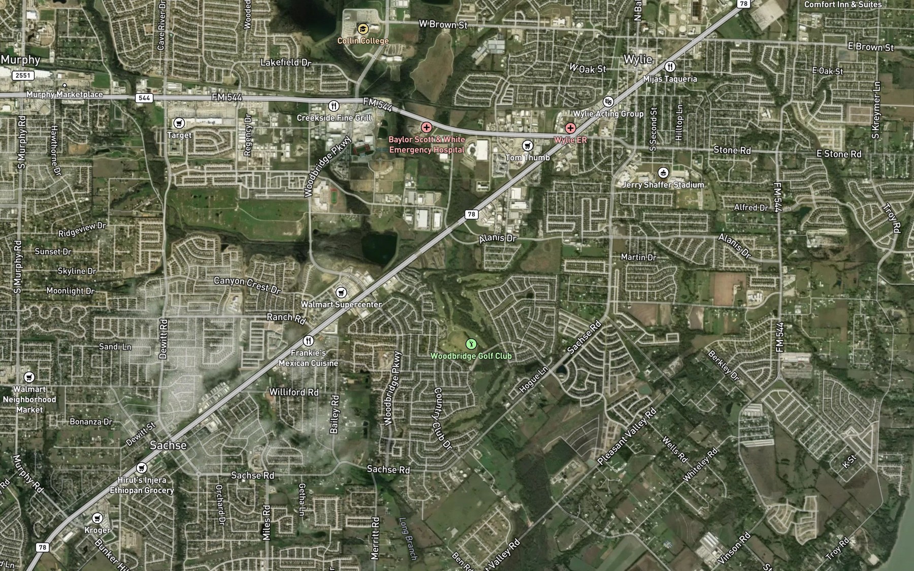 Satellite map of the Maxwell Creek