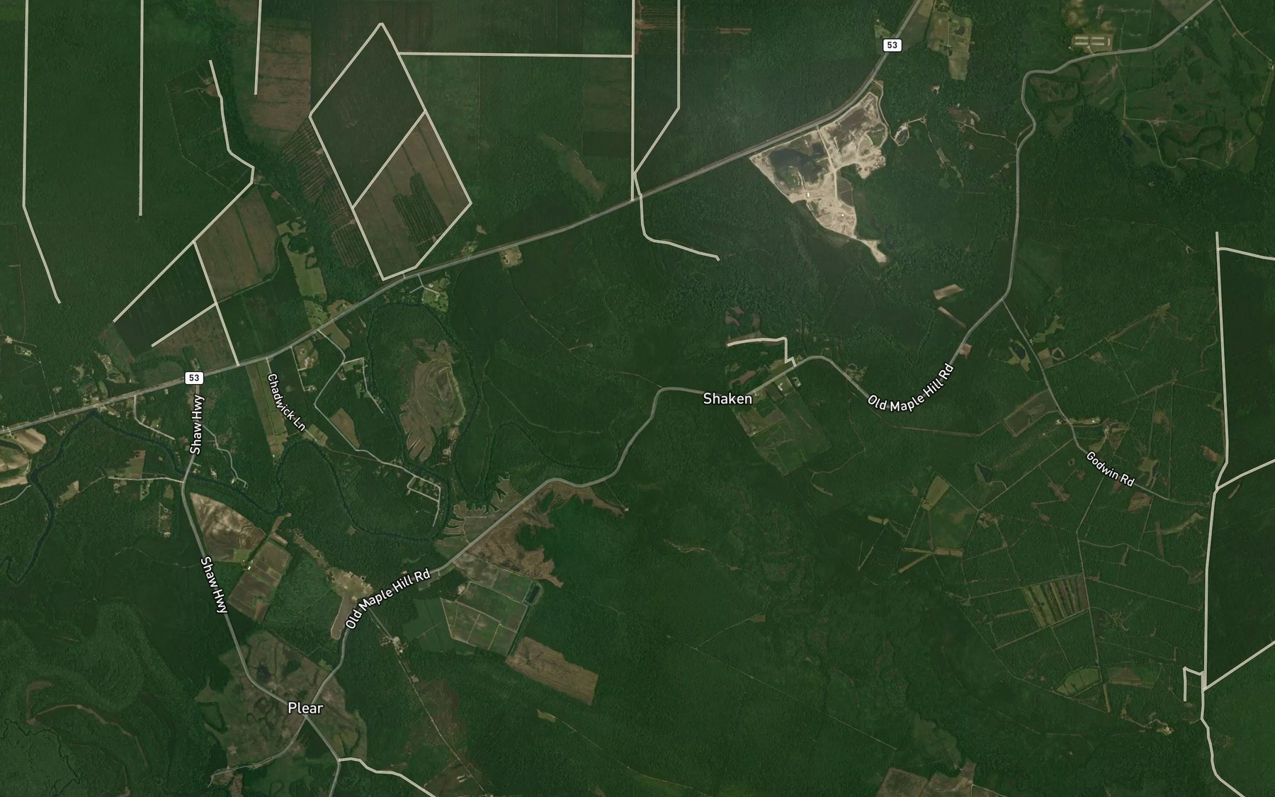 Satellite map of the Shaken Creek