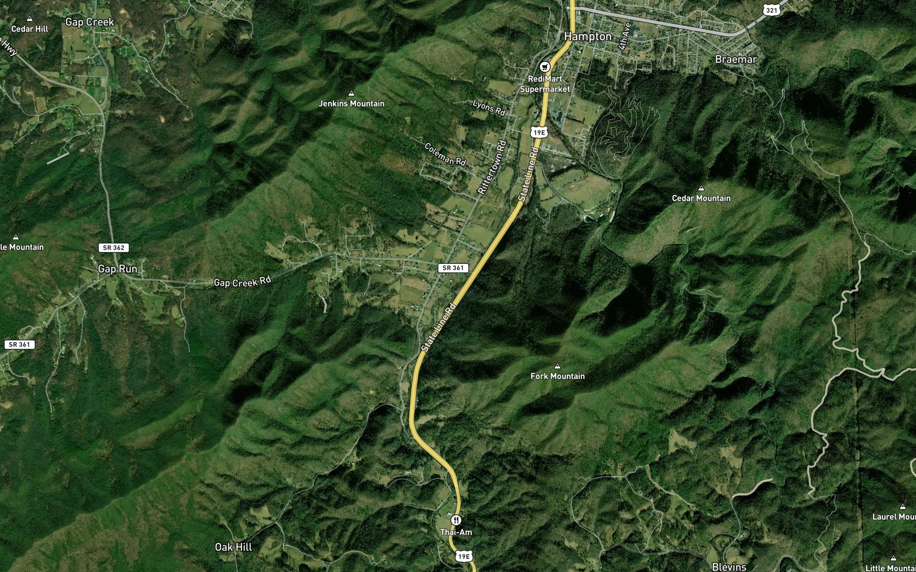 Satellite map of the Gap Run