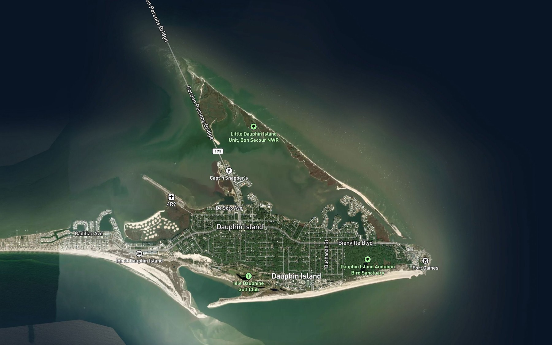Satellite map of the Dauphin Island Bay