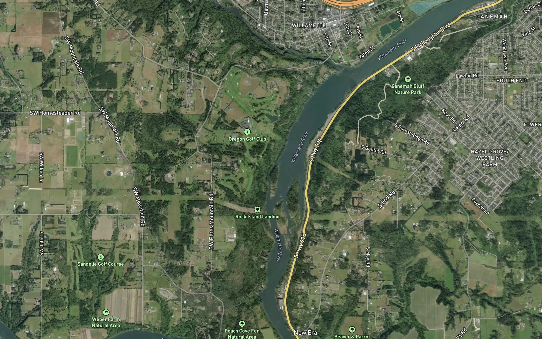 Satellite map of the Petes Mountain Creek