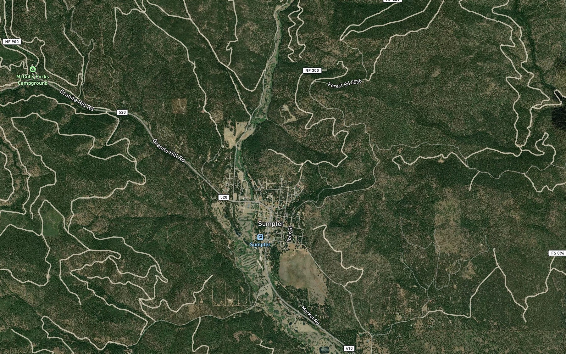 Satellite map of the Sumpter Reservoir