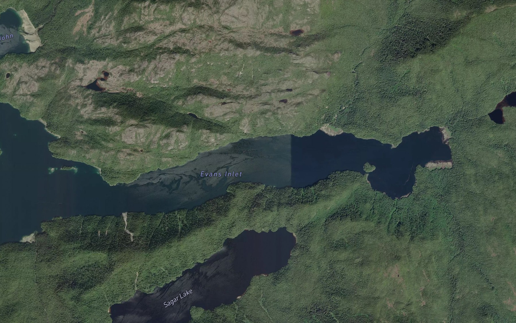 Satellite map of the Evans Inlet