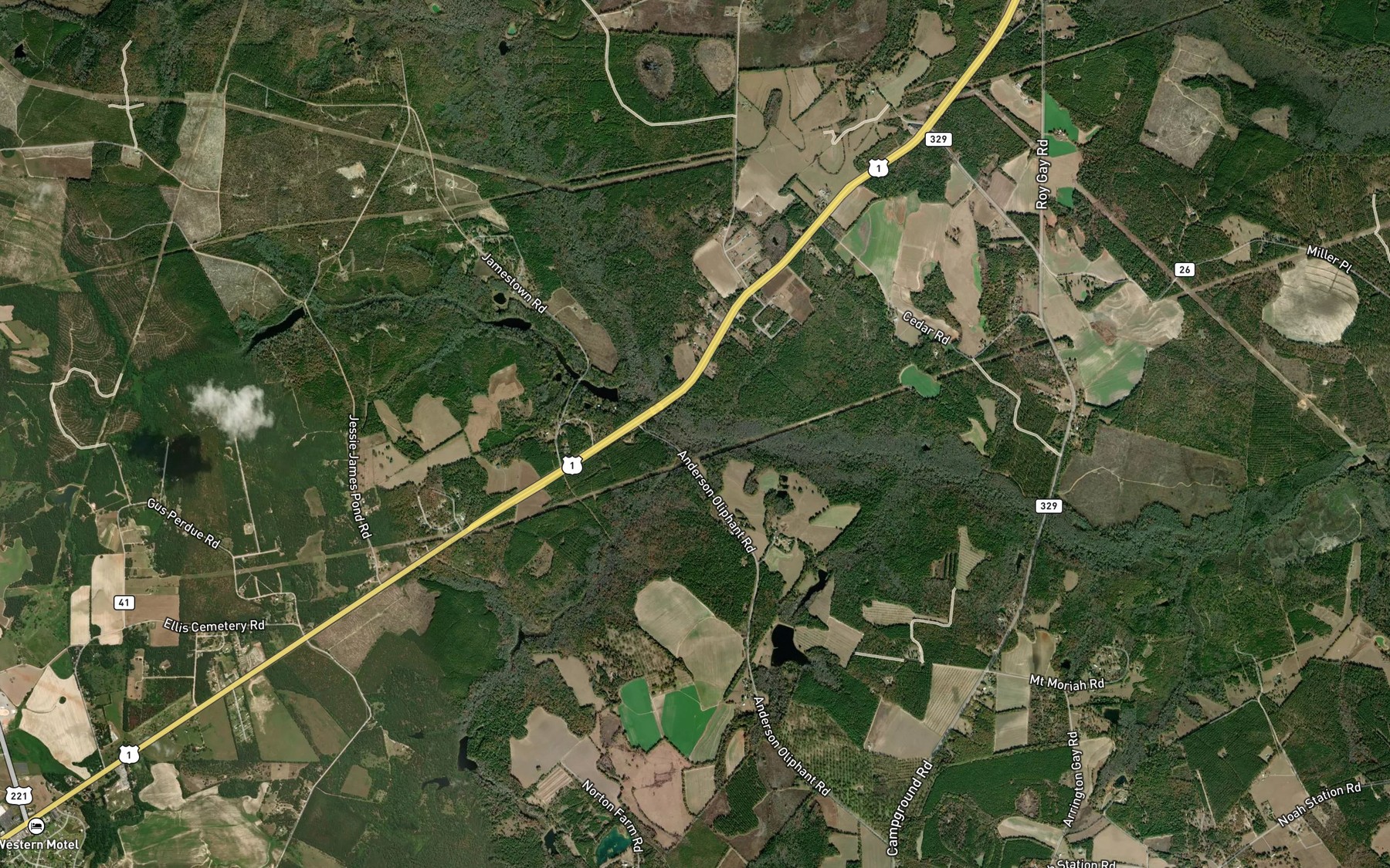 Satellite map of the Flat Rock Branch