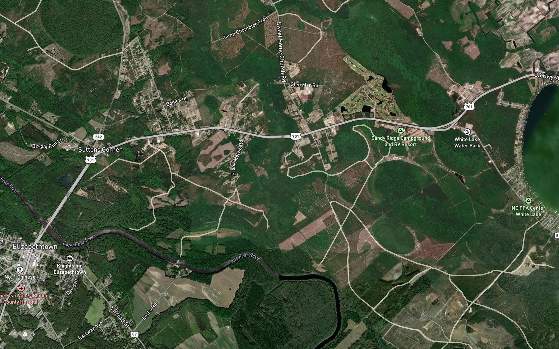 Satellite map of the Tub Mill Creek