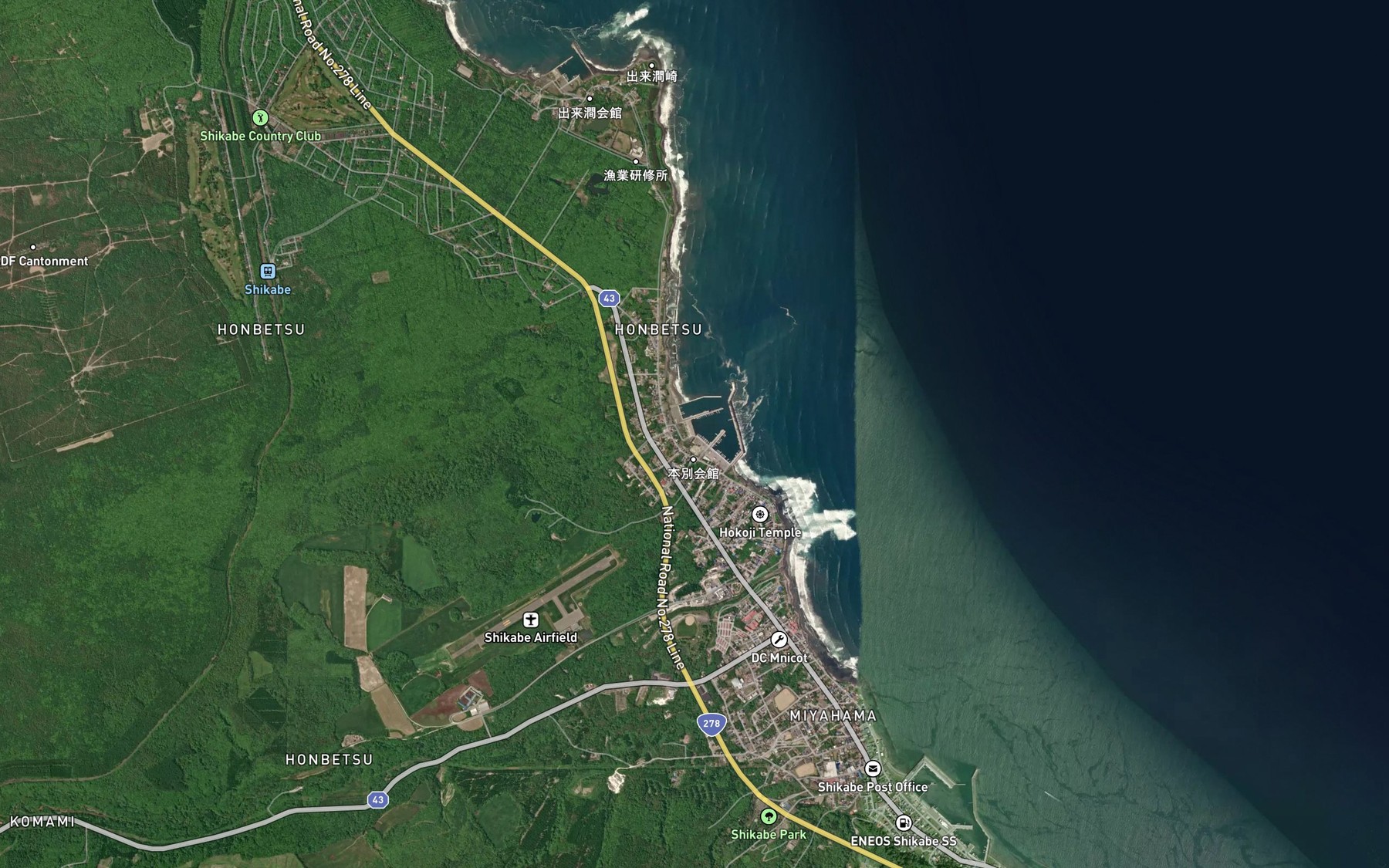 Satellite map of the Honbetsu Gawa